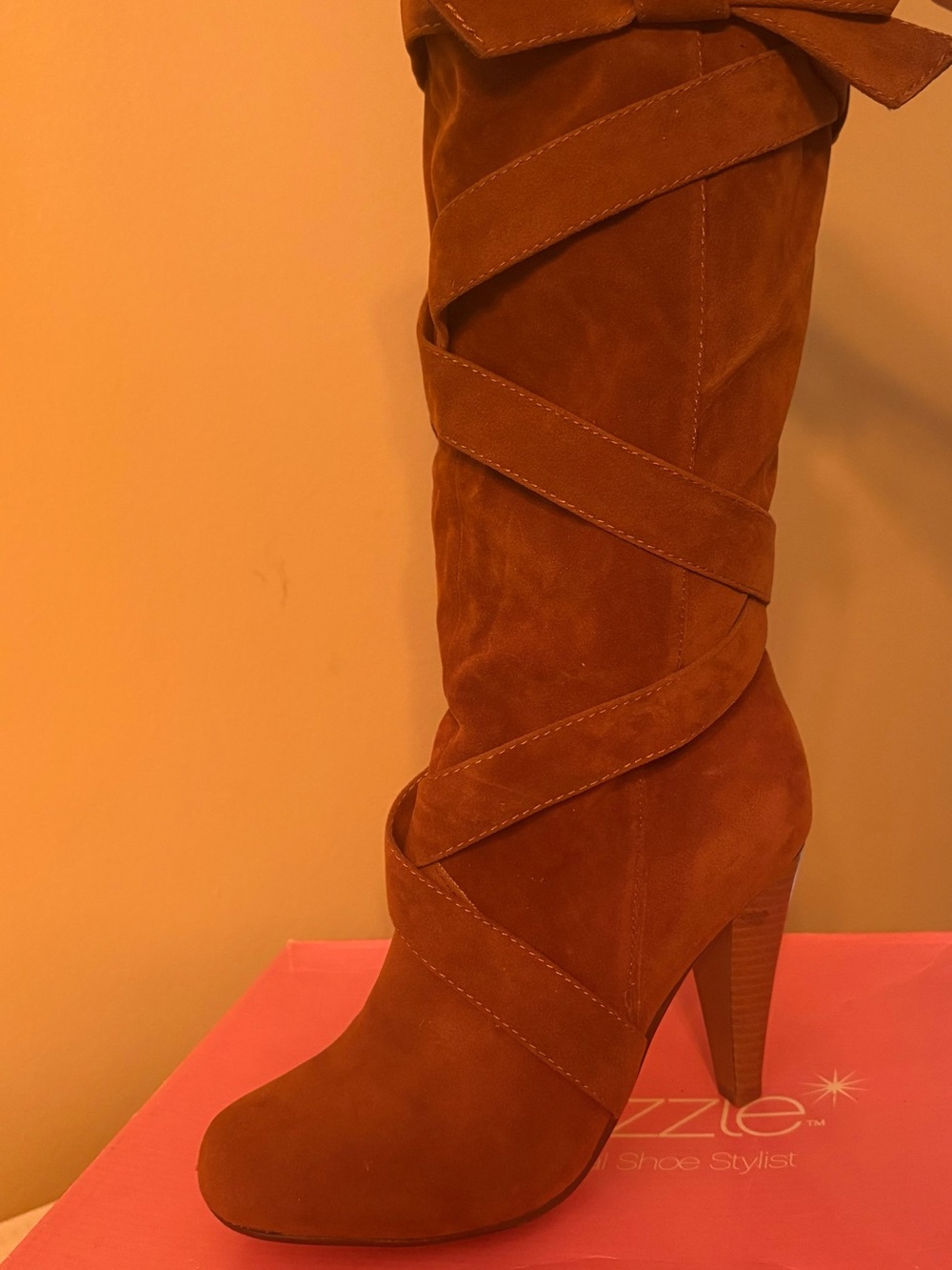 Shoe Dazzle Chestnut Wrap Suede High-Heeled Boot